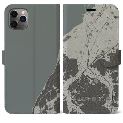 【向井原（愛媛県）】地図柄iPhoneケース（手帳タイプ）モノトーン・iPhone 11 Pro Max 用