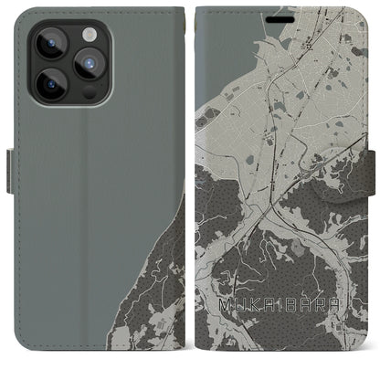 【向井原（愛媛県）】地図柄iPhoneケース（手帳タイプ）モノトーン・iPhone 15 Pro Max 用