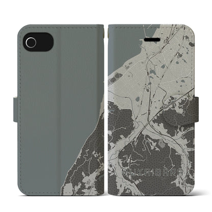 【向井原（愛媛県）】地図柄iPhoneケース（手帳タイプ）モノトーン・iPhone SE（第3 / 第2世代） / 8 / 7 / 6s / 6 用