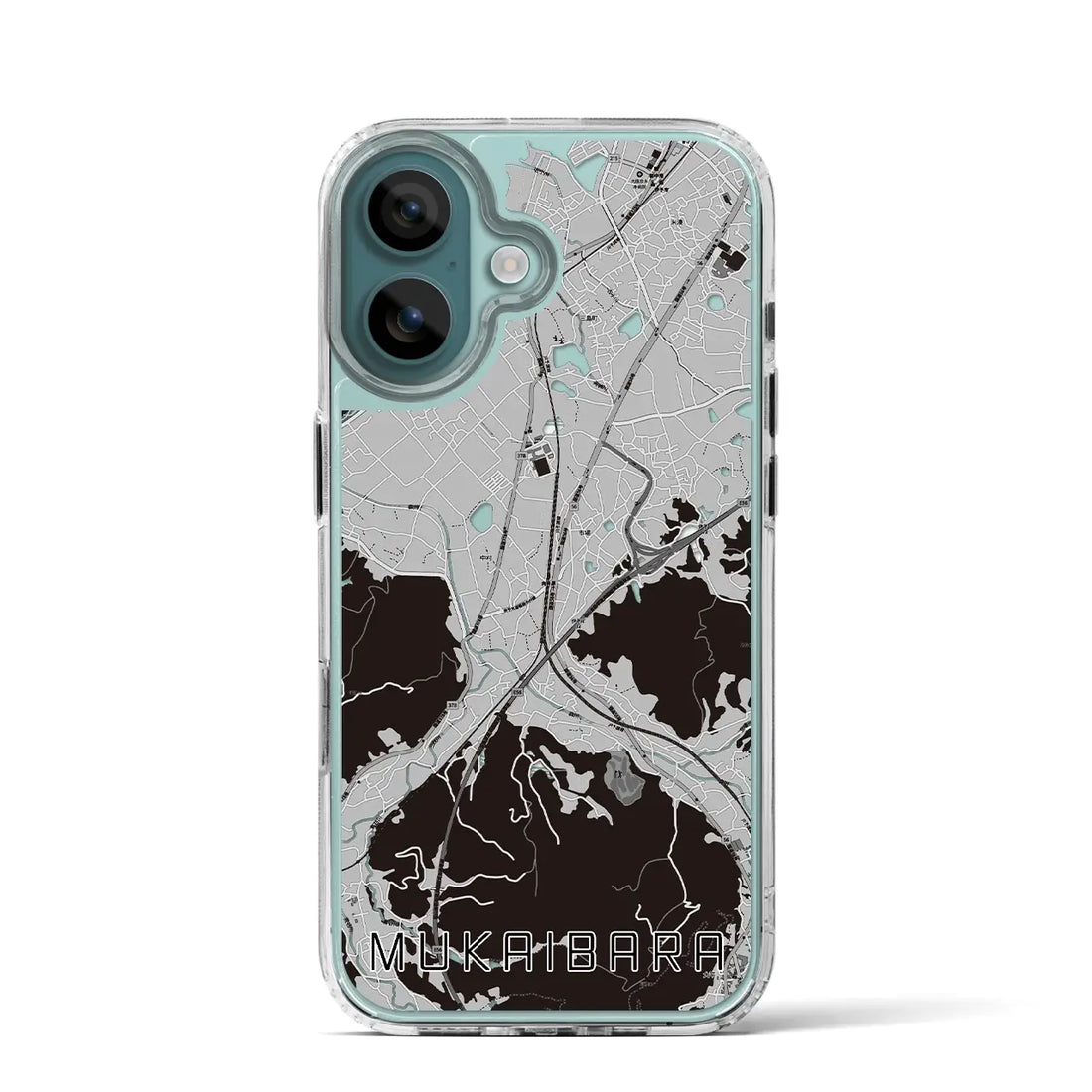 【向井原（愛媛県）】地図柄iPhoneケース（MagSafeタイプ）モノトーン・iPhone 16 Pro 用