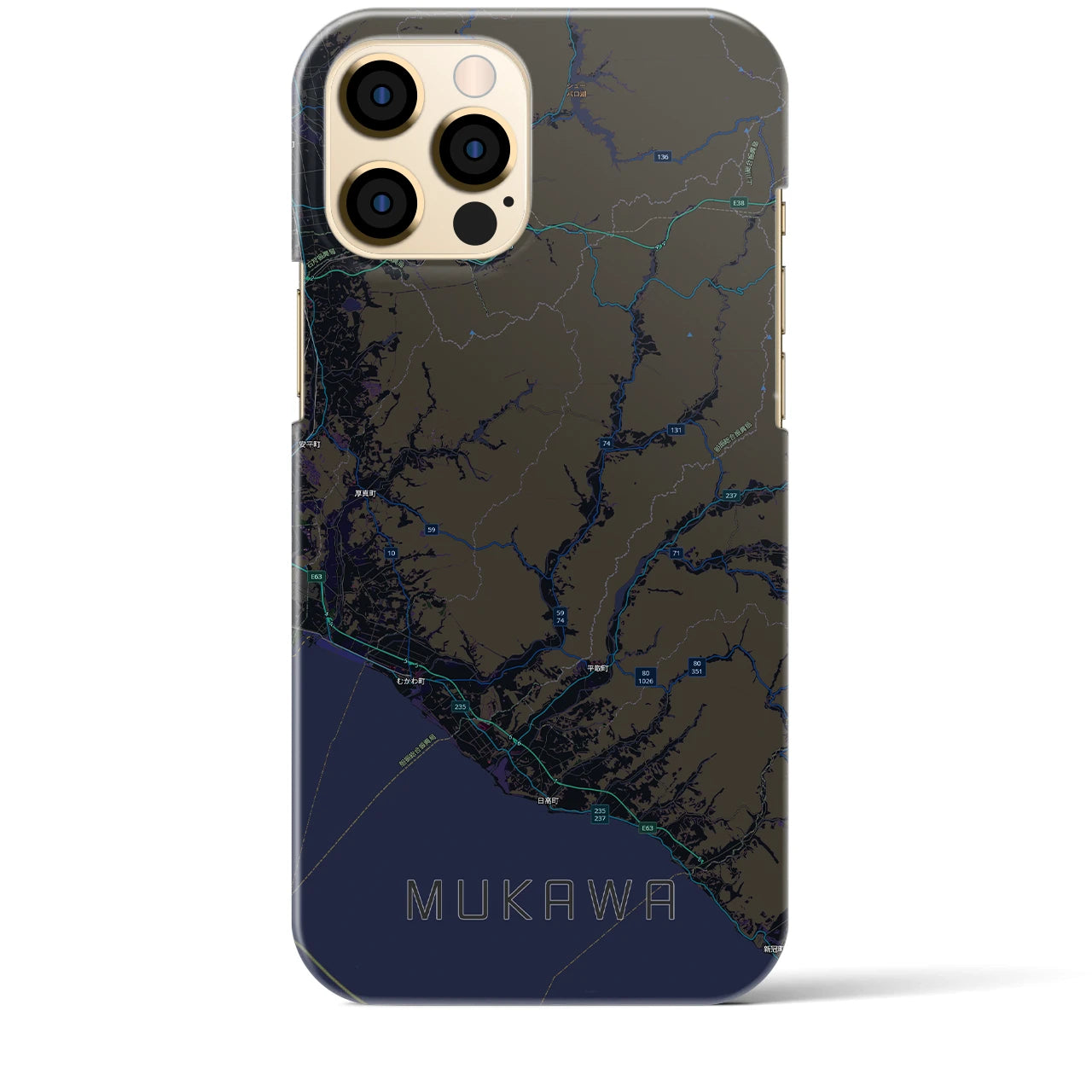 【むかわ（北海道）】地図柄iPhoneケース（バックカバータイプ）