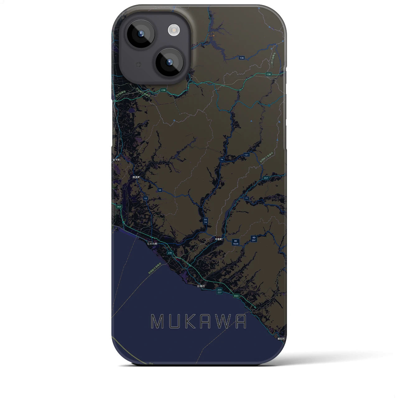 【むかわ（北海道）】地図柄iPhoneケース（バックカバータイプ）
