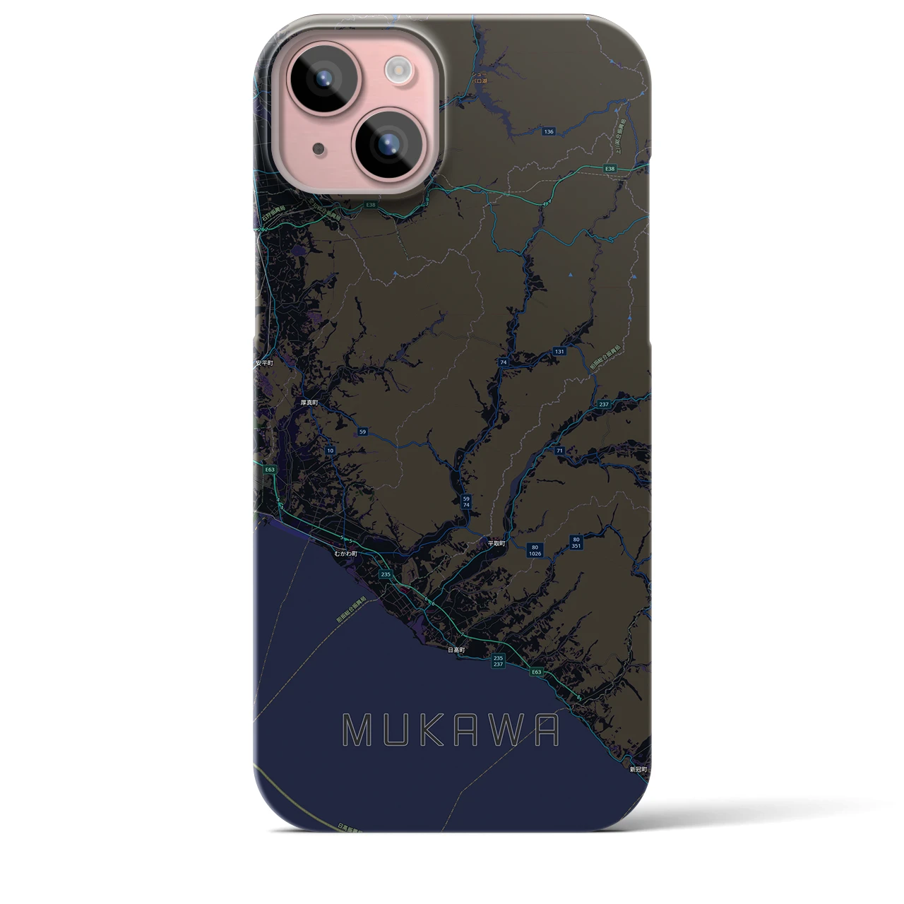 【むかわ（北海道）】地図柄iPhoneケース（バックカバータイプ）