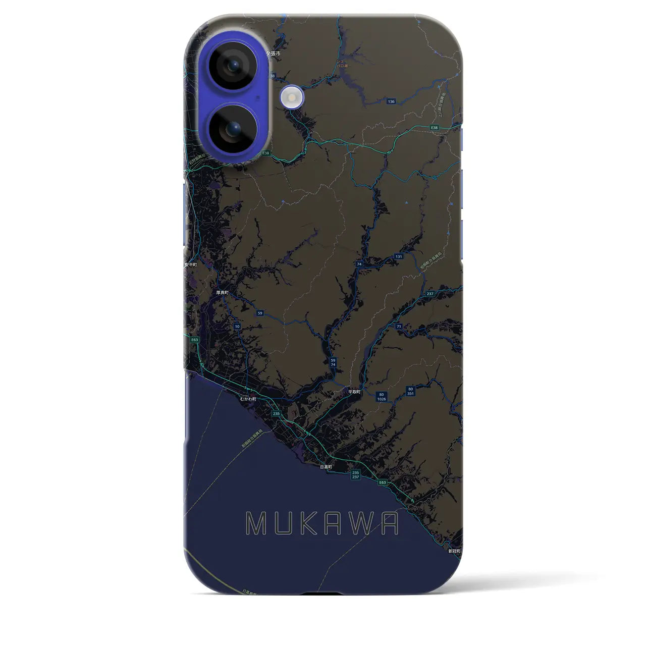 【むかわ（北海道）】地図柄iPhoneケース（バックカバータイプ）