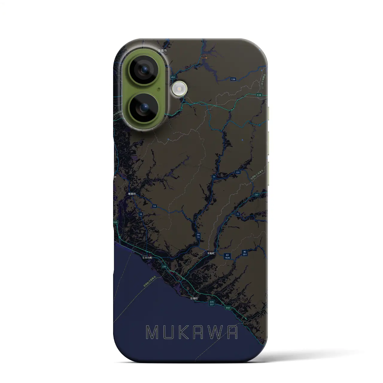 【むかわ（北海道）】地図柄iPhoneケース（バックカバータイプ）