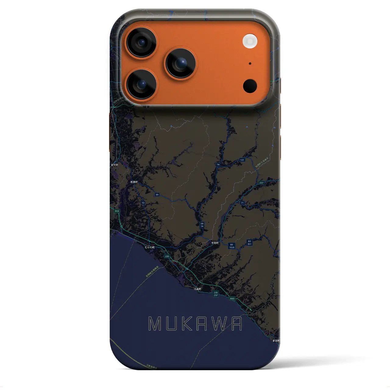 【むかわ（北海道）】地図柄iPhoneケース（バックカバータイプ）