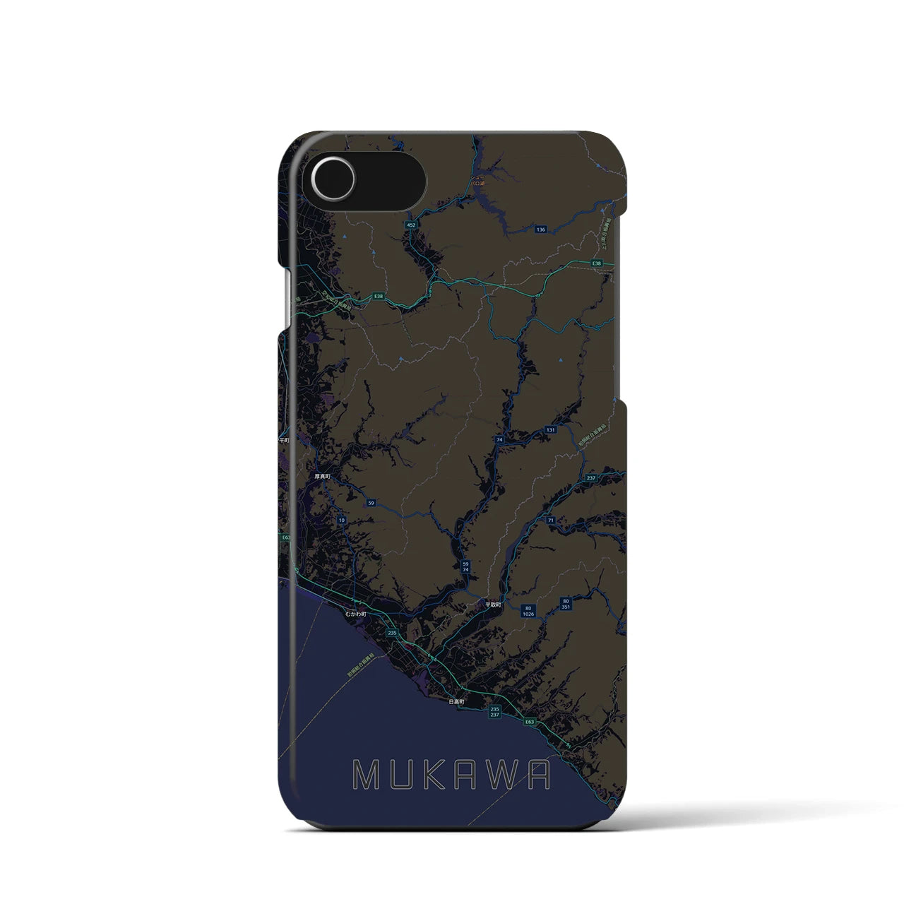 【むかわ（北海道）】地図柄iPhoneケース（バックカバータイプ）