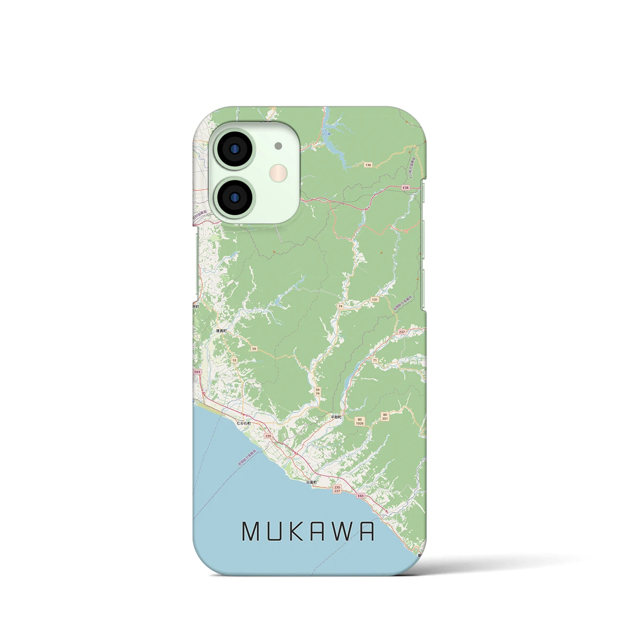 【むかわ（北海道）】地図柄iPhoneケース（バックカバータイプ）