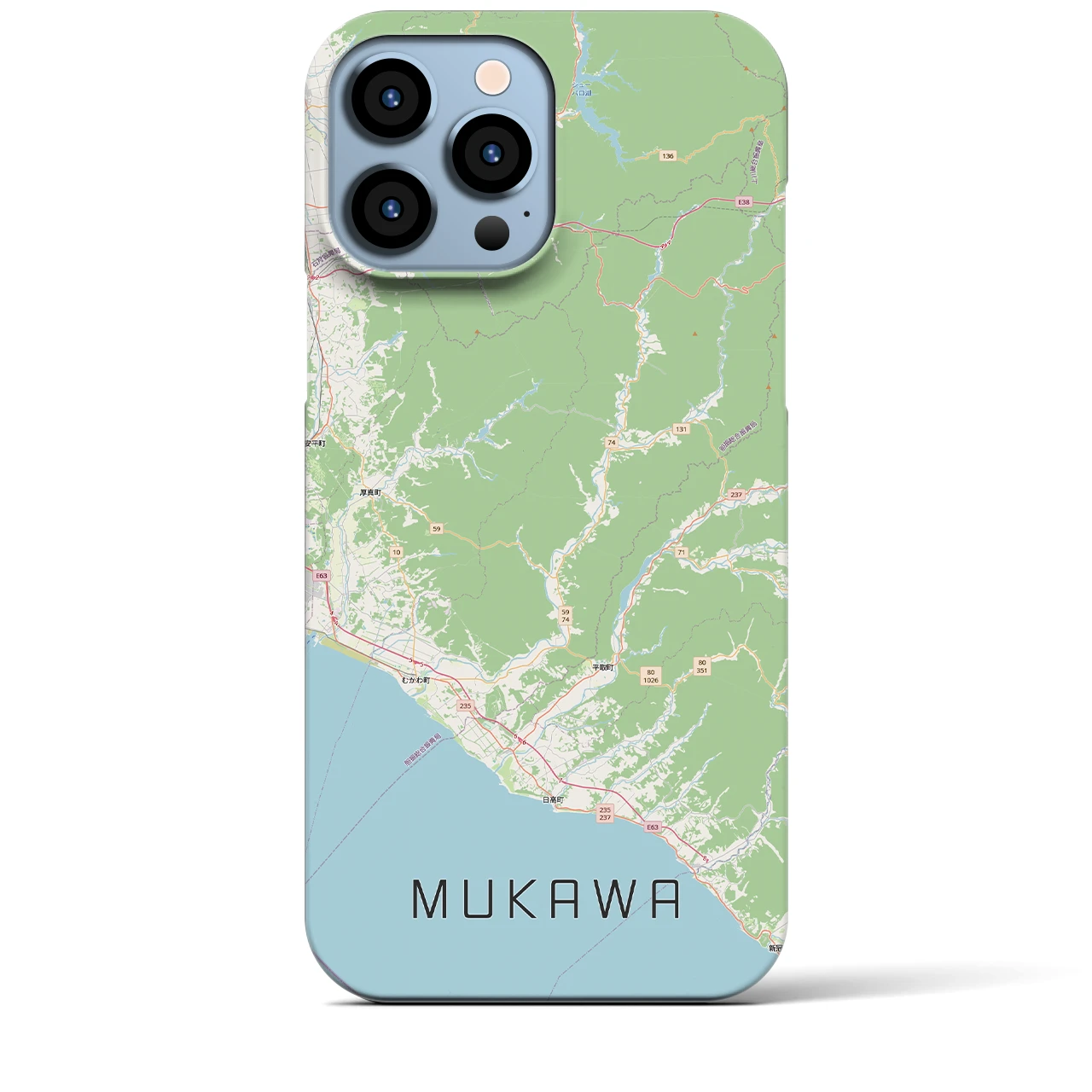 【むかわ（北海道）】地図柄iPhoneケース（バックカバータイプ）
