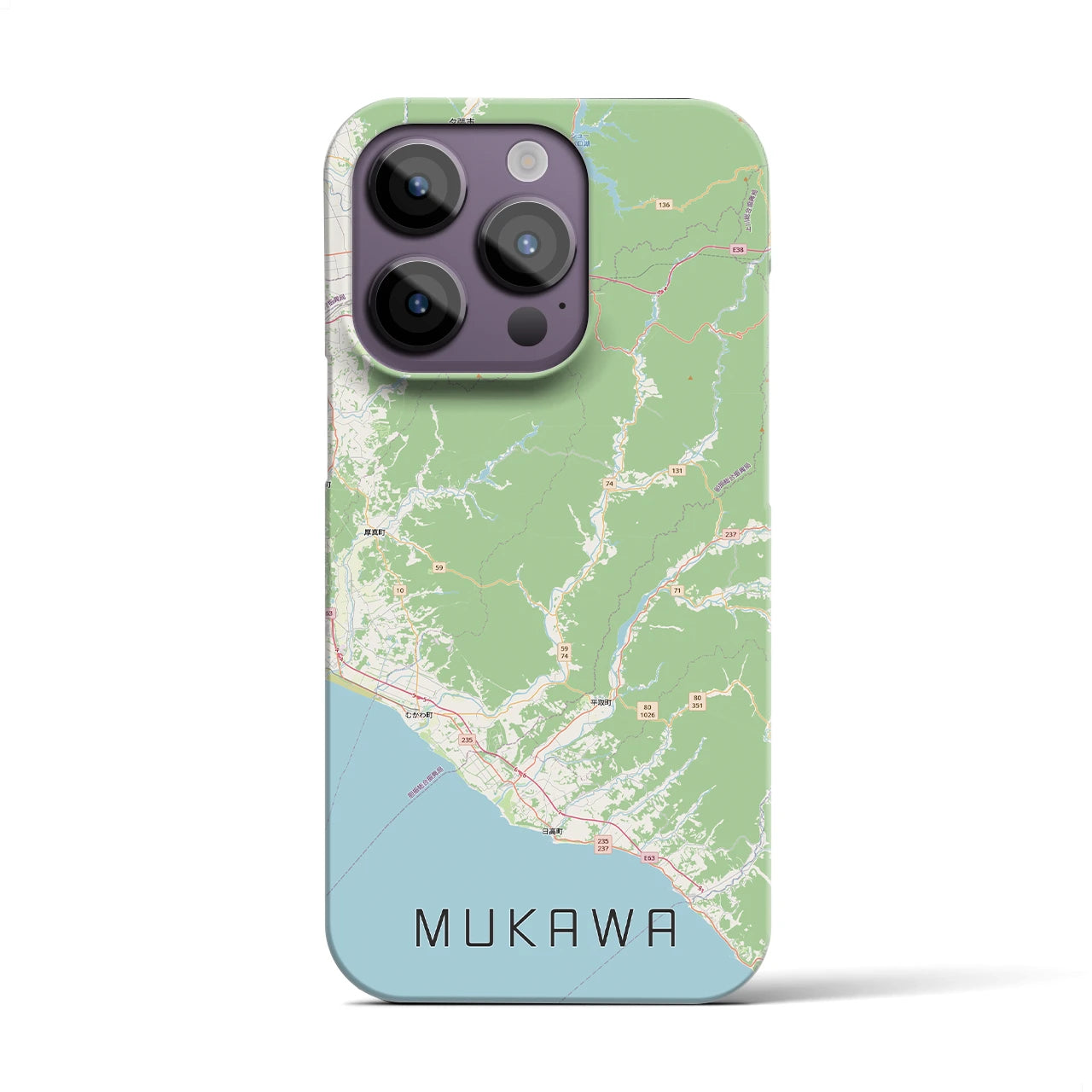 【むかわ（北海道）】地図柄iPhoneケース（バックカバータイプ）