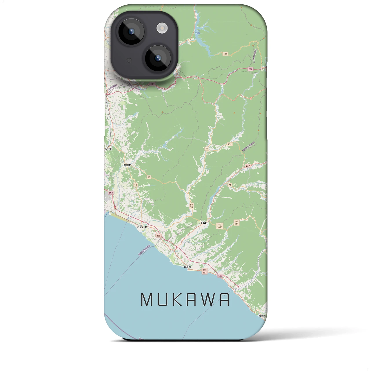 【むかわ（北海道）】地図柄iPhoneケース（バックカバータイプ）