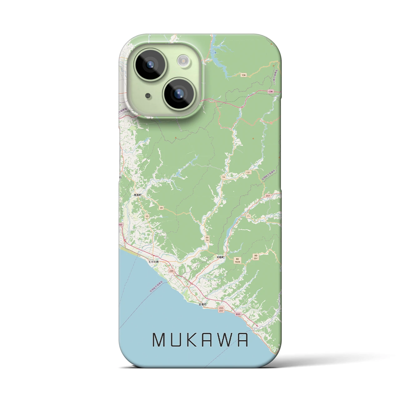 【むかわ（北海道）】地図柄iPhoneケース（バックカバータイプ）