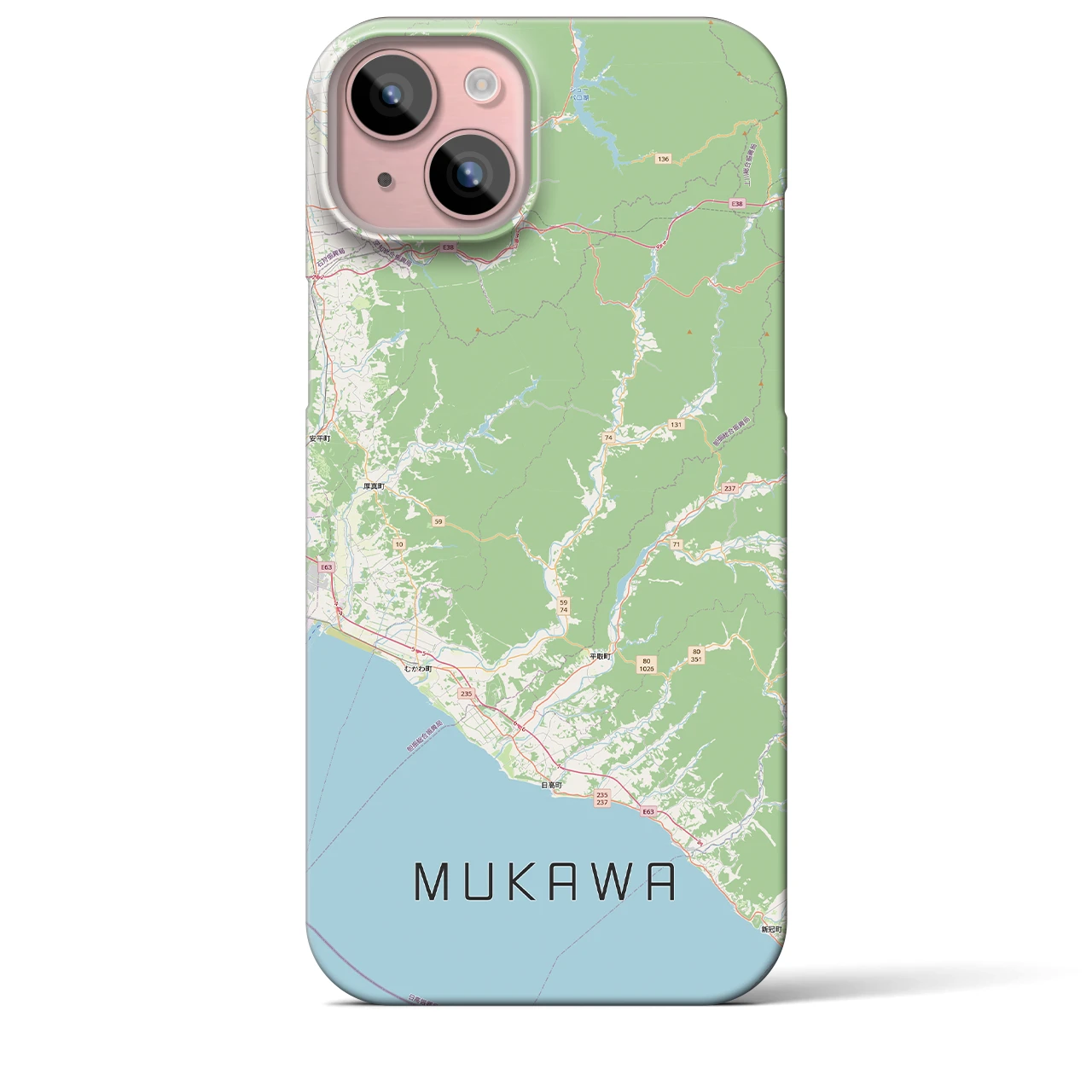 【むかわ（北海道）】地図柄iPhoneケース（バックカバータイプ）
