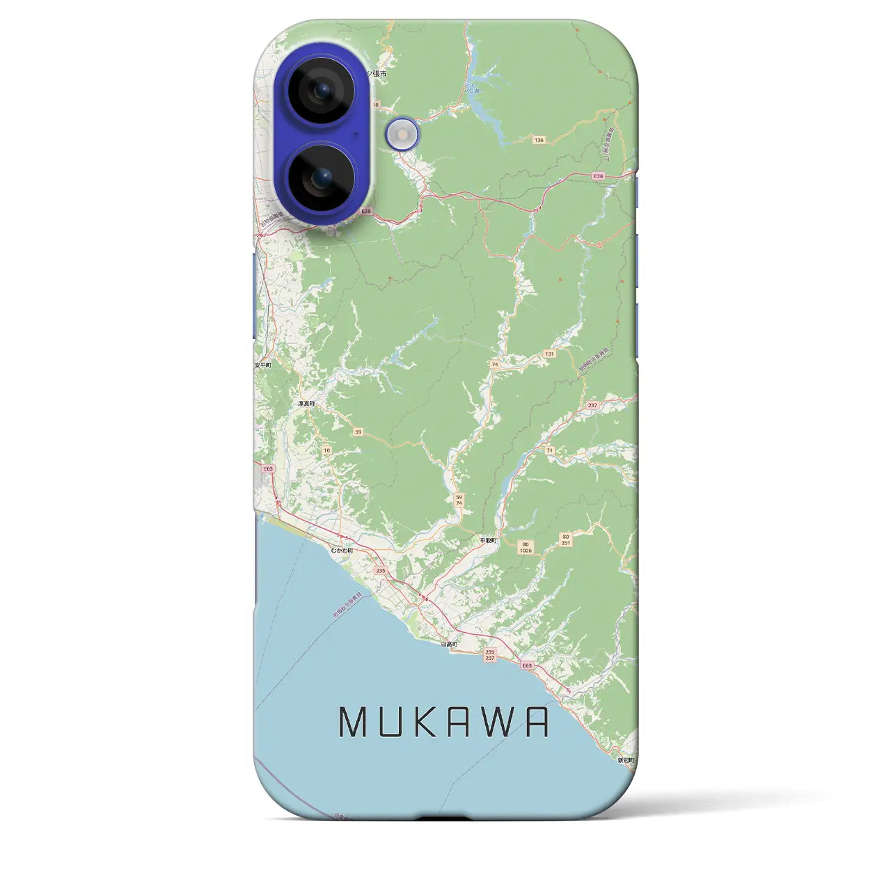 【むかわ（北海道）】地図柄iPhoneケース（バックカバータイプ）