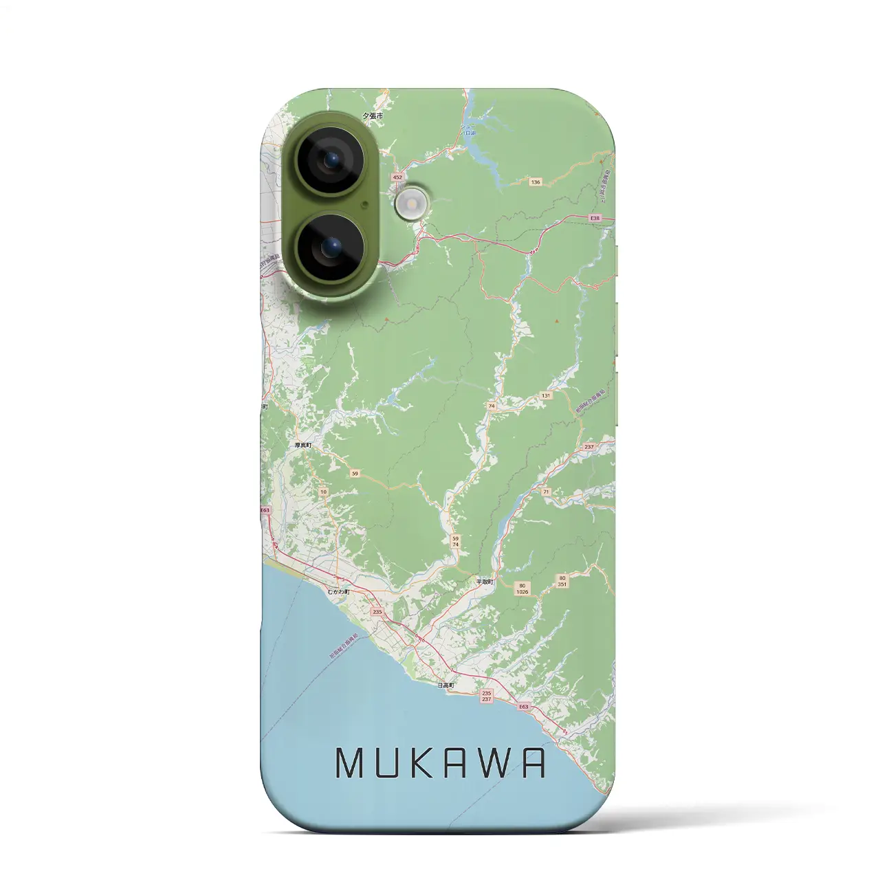 【むかわ（北海道）】地図柄iPhoneケース（バックカバータイプ）