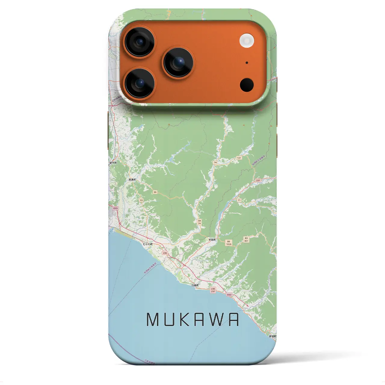【むかわ（北海道）】地図柄iPhoneケース（バックカバータイプ）
