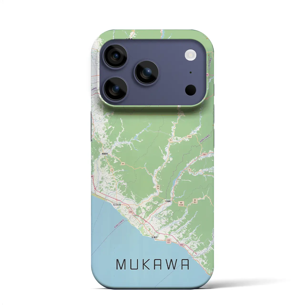 【むかわ（北海道）】地図柄iPhoneケース（バックカバータイプ）ブラック・iPhone 17 Pro Max 用