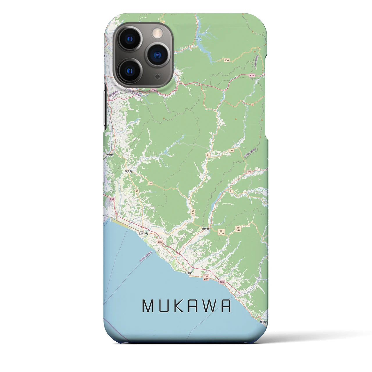 【むかわ（北海道）】地図柄iPhoneケース（バックカバータイプ）