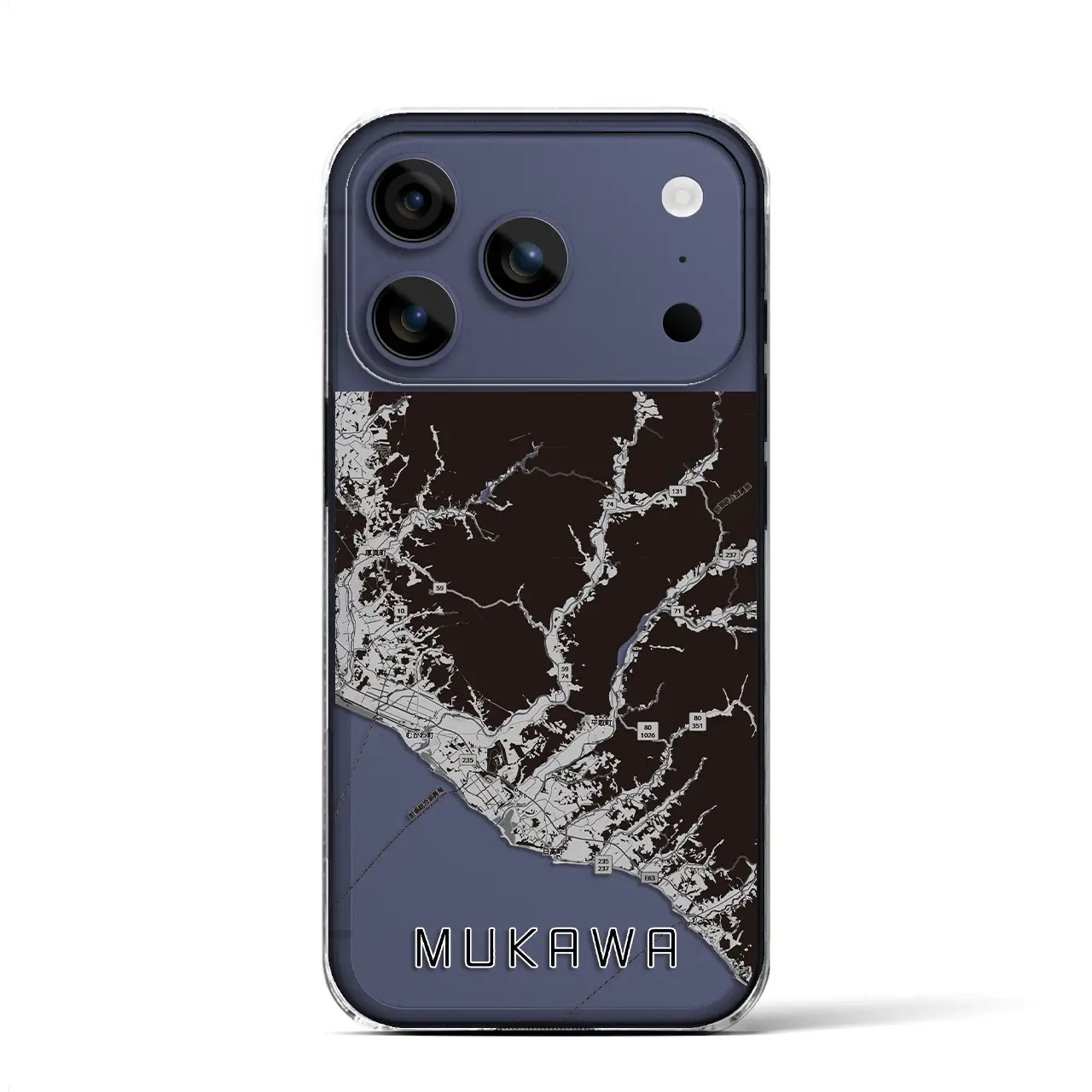 【むかわ（北海道）】地図柄iPhoneケース（クリアタイプ）モノトーン・iPhone 17 Pro Max 用