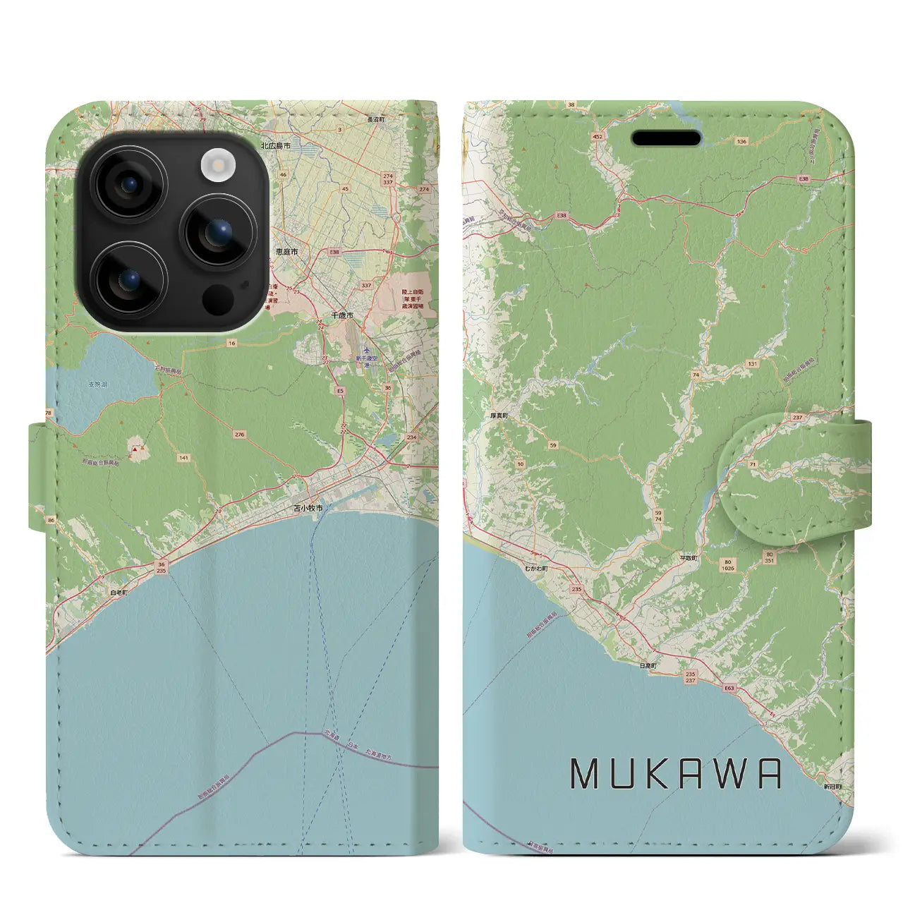【むかわ（北海道）】地図柄iPhoneケース（手帳タイプ）