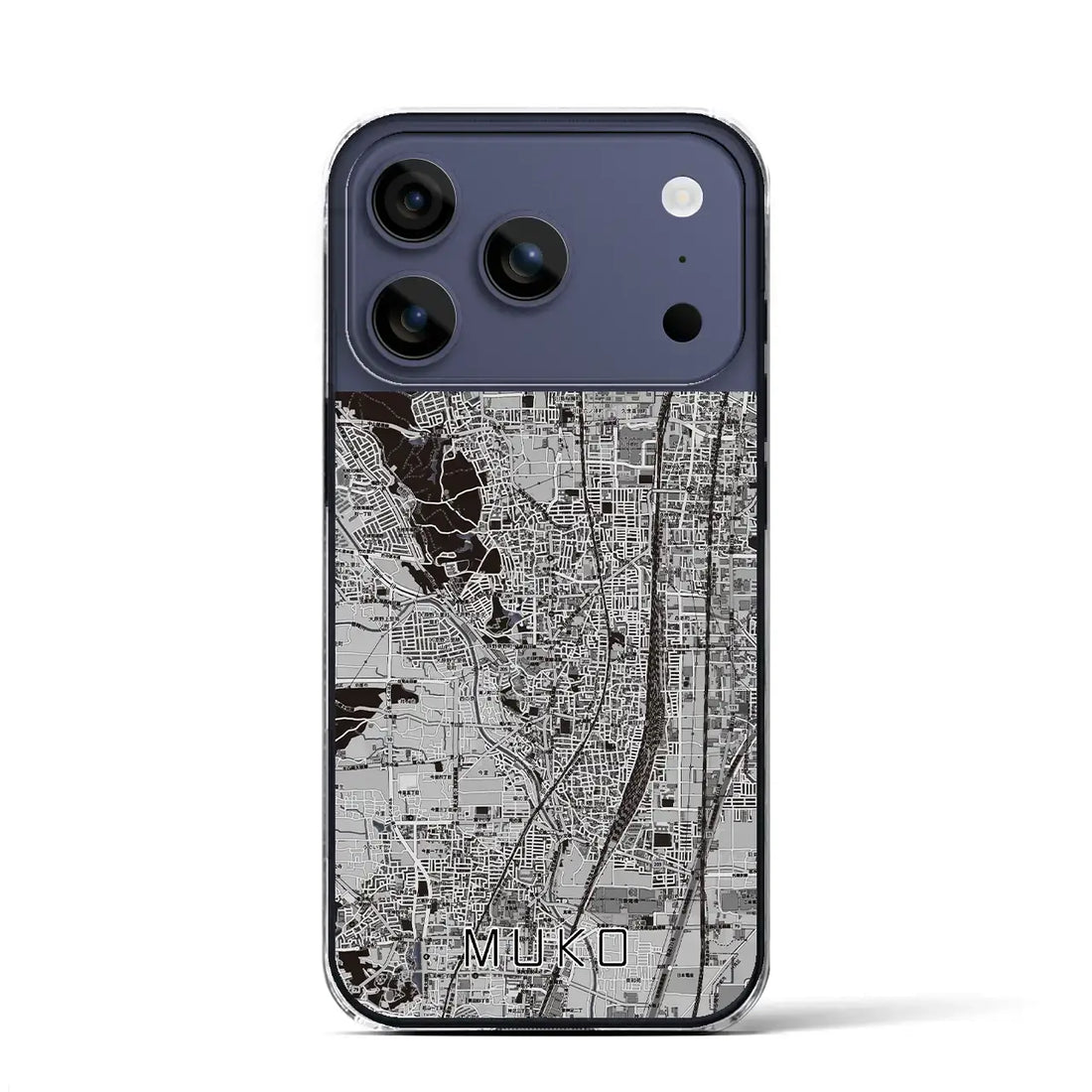 【向日（京都府）】地図柄iPhoneケース（クリアタイプ）モノトーン・iPhone 17 Pro Max 用