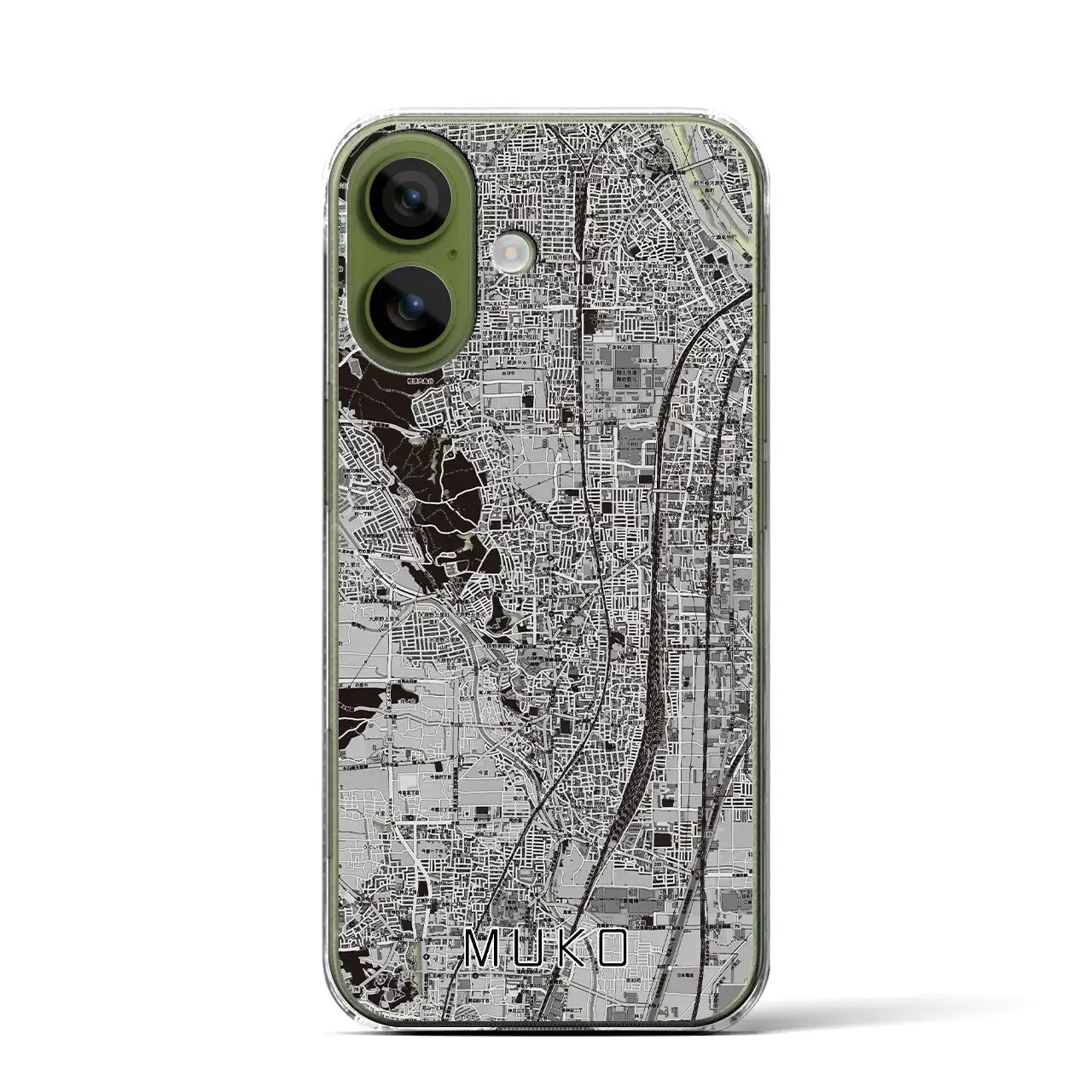 【向日（京都府）】地図柄iPhoneケース（クリアタイプ）モノトーン・iPhone 17 Pro Max 用