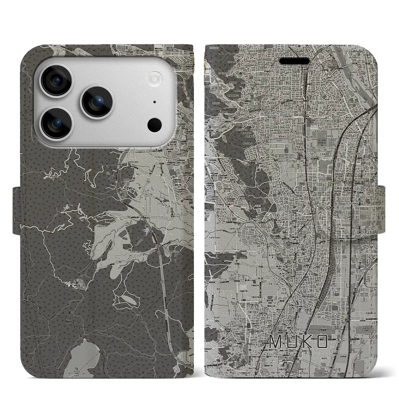 【向日（京都府）】地図柄iPhoneケース（手帳タイプ）