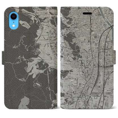 【向日（京都府）】地図柄iPhoneケース（手帳タイプ）モノトーン・iPhone XR 用