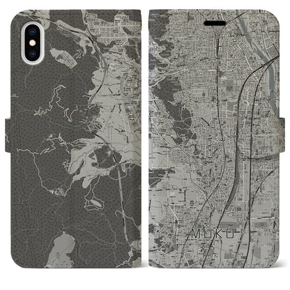 【向日（京都府）】地図柄iPhoneケース（手帳タイプ）モノトーン・iPhone XS Max 用