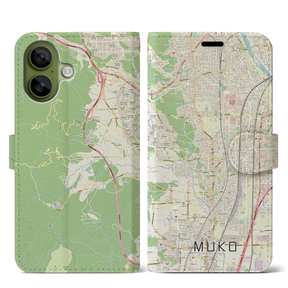 【向日（京都府）】地図柄iPhoneケース（手帳タイプ）ナチュラル・iPhone 17 Pro Max 用