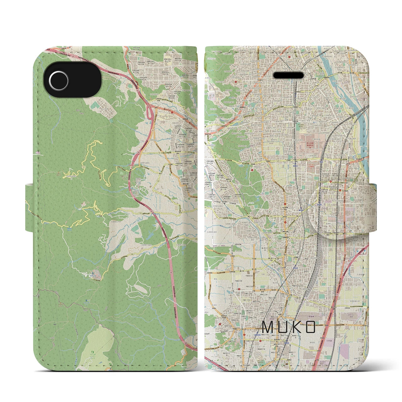 【向日（京都府）】地図柄iPhoneケース（手帳タイプ）