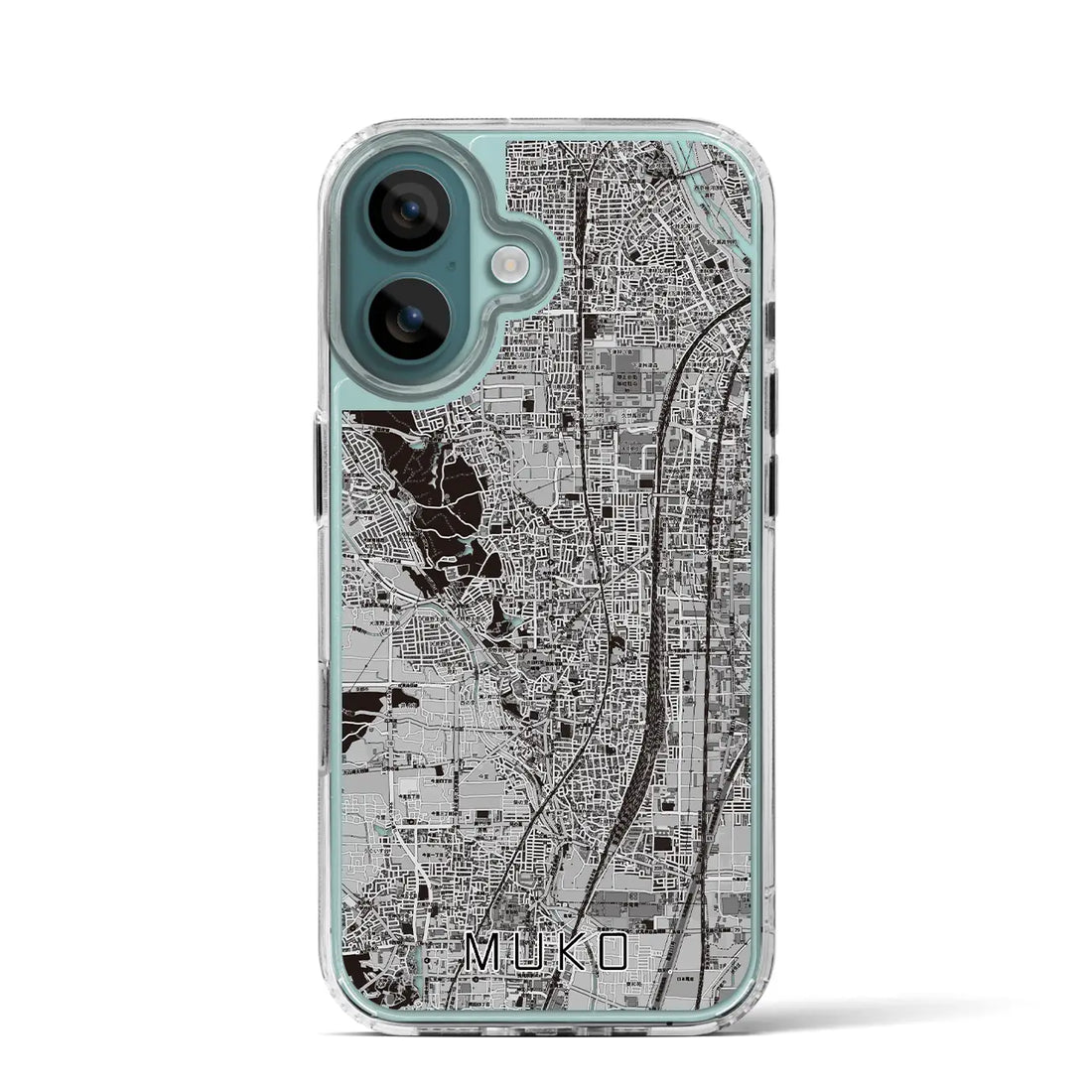 【向日(京都府)】地図柄iPhoneケース(MagSafeタイプ)モノトーン・iPhone 16 Pro 用