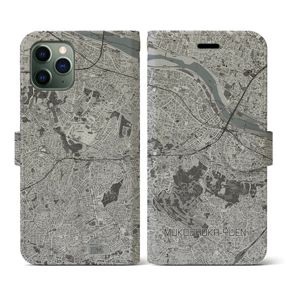 【向ヶ丘遊園（神奈川県）】地図柄iPhoneケース（手帳タイプ）モノトーン・iPhone 11 Pro 用