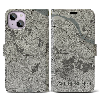 【向ヶ丘遊園（神奈川県）】地図柄iPhoneケース（手帳タイプ）モノトーン・iPhone 14 用