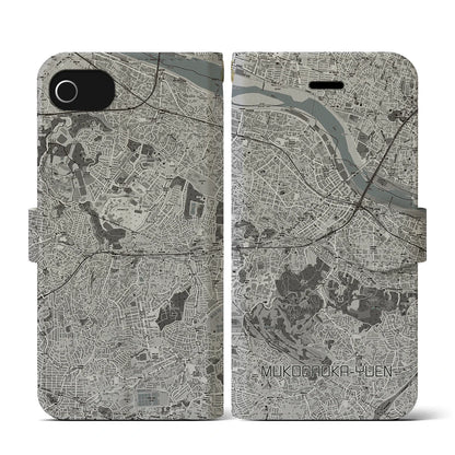 【向ヶ丘遊園（神奈川県）】地図柄iPhoneケース（手帳タイプ）モノトーン・iPhone SE（第3 / 第2世代） / 8 / 7 / 6s / 6 用