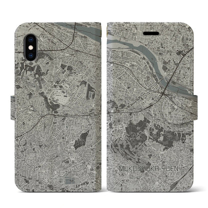 【向ヶ丘遊園（神奈川県）】地図柄iPhoneケース（手帳タイプ）モノトーン・iPhone XS / X 用