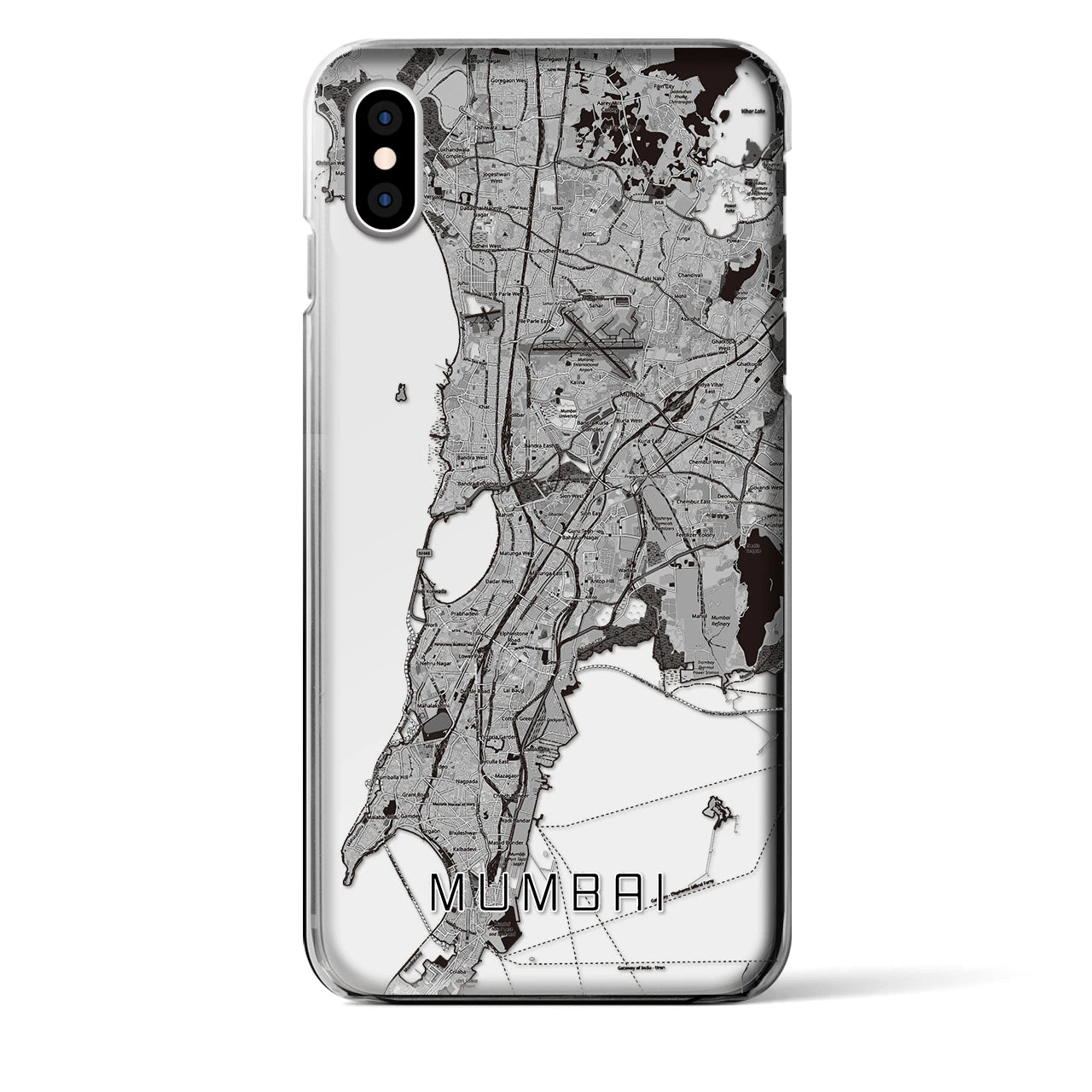 【ムンバイ（インド）】地図柄iPhoneケース（クリアタイプ）モノトーン・iPhone XS Max 用