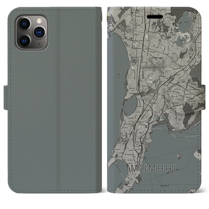 【ムンバイ（インド）】地図柄iPhoneケース（手帳タイプ）モノトーン・iPhone 11 Pro Max 用