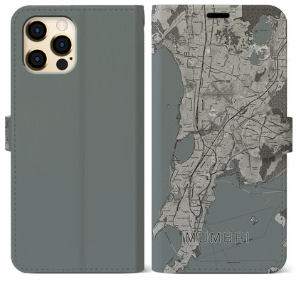 【ムンバイ（インド）】地図柄iPhoneケース（手帳タイプ）モノトーン・iPhone 12 Pro Max 用