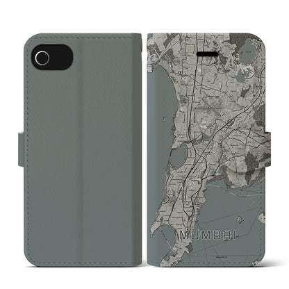 【ムンバイ（インド）】地図柄iPhoneケース（手帳タイプ）モノトーン・iPhone SE（第3 / 第2世代） / 8 / 7 / 6s / 6 用