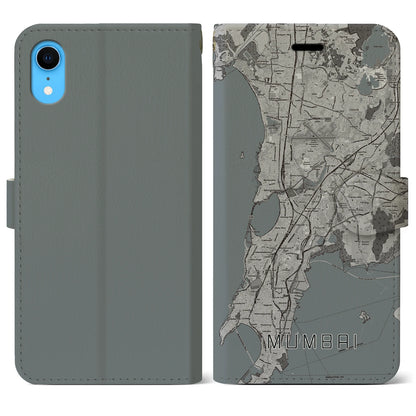 【ムンバイ（インド）】地図柄iPhoneケース（手帳タイプ）モノトーン・iPhone XR 用