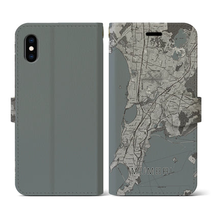 【ムンバイ（インド）】地図柄iPhoneケース（手帳タイプ）モノトーン・iPhone XS / X 用