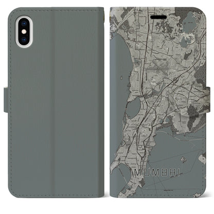 【ムンバイ（インド）】地図柄iPhoneケース（手帳タイプ）モノトーン・iPhone XS Max 用