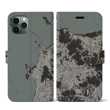 【宗像（福岡県）】地図柄iPhoneケース（手帳タイプ）モノトーン・iPhone 11 Pro 用