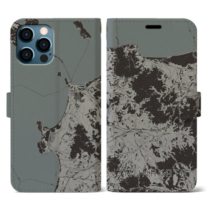 【宗像（福岡県）】地図柄iPhoneケース（手帳タイプ）モノトーン・iPhone 12 / 12 Pro 用