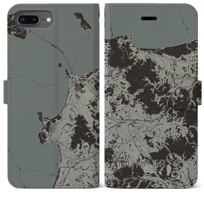 【宗像（福岡県）】地図柄iPhoneケース（手帳タイプ）モノトーン・iPhone 8Plus /7Plus / 6sPlus / 6Plus 用