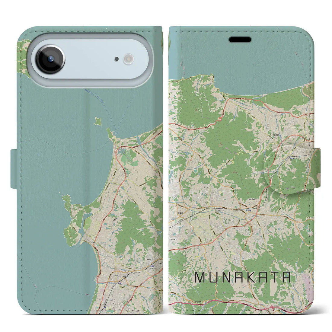 【宗像（福岡県）】地図柄iPhoneケース（手帳タイプ）ナチュラル・iPhone 17 Pro Max 用