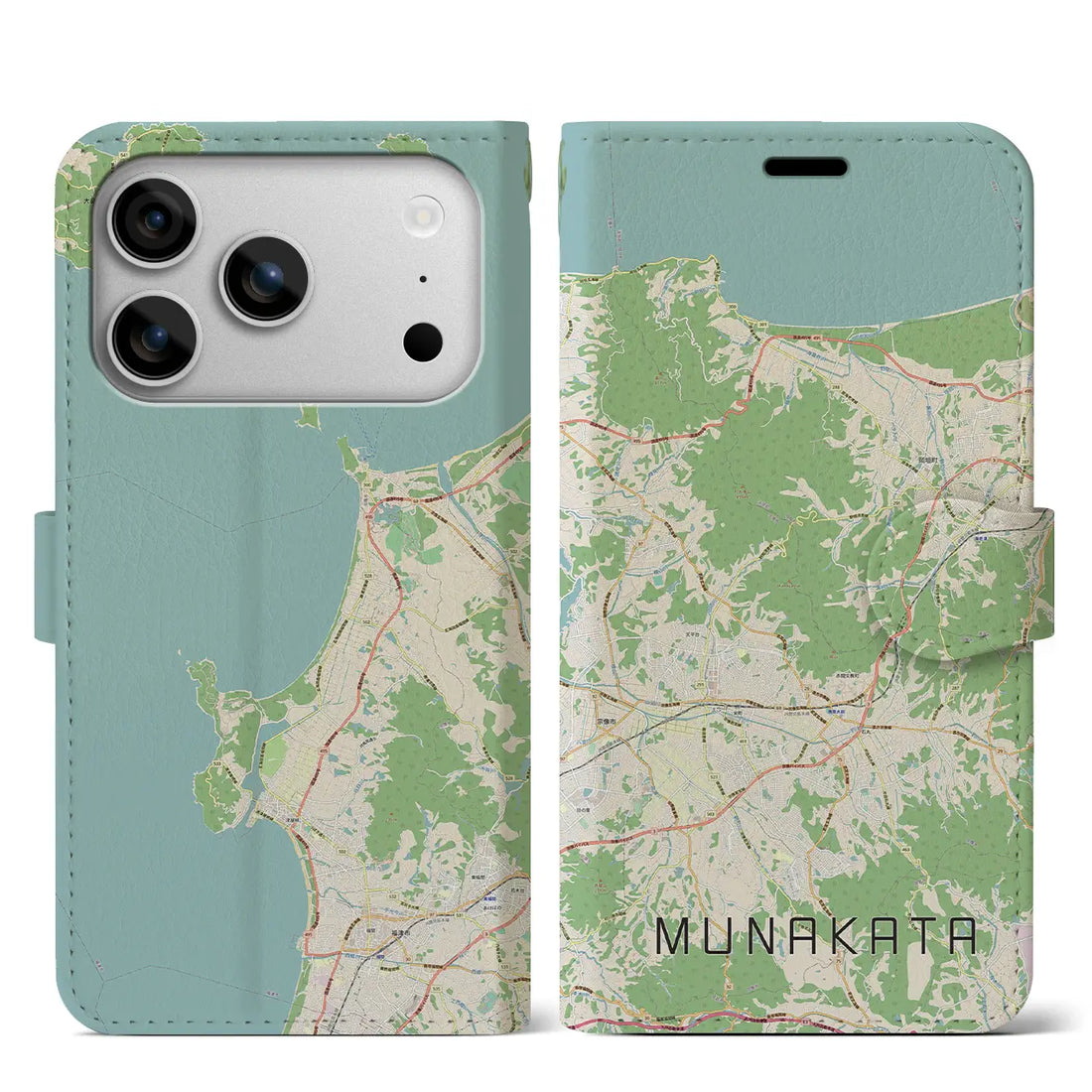 【宗像（福岡県）】地図柄iPhoneケース（手帳タイプ）モノトーン・iPhone 17 Pro Max 用