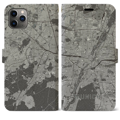 【ミュンヘン（ドイツ）】地図柄iPhoneケース（手帳タイプ）モノトーン・iPhone 11 Pro Max 用