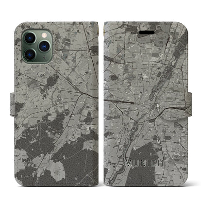 【ミュンヘン（ドイツ）】地図柄iPhoneケース（手帳タイプ）モノトーン・iPhone 11 Pro 用
